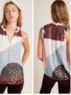 NWT Maeve by Anthropology Fantasia flowy tank top ruffle gold detail Size 2